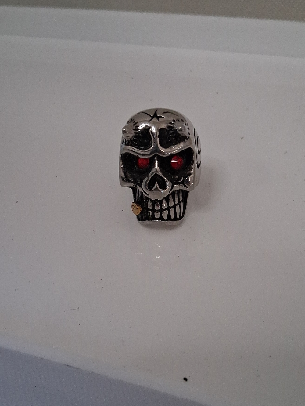 Skull Ring with Red Eye Accents - Men's Accessory 316L Surgical Steel